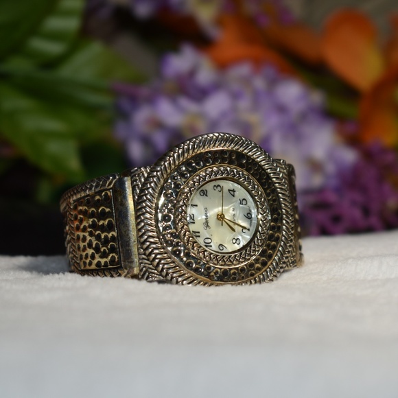 Geneva Accessories - Geneva Metal Adorned Cuff Watch